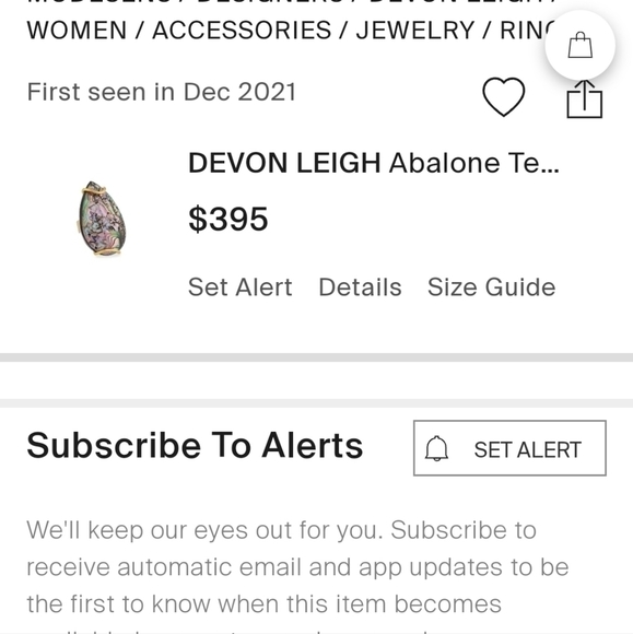 Neiman Marcus Devon Leigh Abalone Teardrop Ring 18k plated - Picture 6 of 8